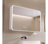 Elegant Modern Bathroom Cabinet with 3 Doors Adjustable Touch Sensor Mirror Light Anti-Fog Aluminum Frame Stylish White Finish for Contemporary Spaces