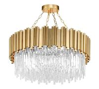 Elegant Modern Crystal Chandelier - Gold Ceiling Light Fixture for Living Room, Dining Room, Bedroom, Bathroom - 3 Color LED Options, 40cm Diameter