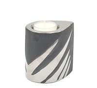 Elegant modern decorative designer ceramic tea light holder in silver-grey, dimensions (L x W x H) approx. 7 x 9 x 9 cm.