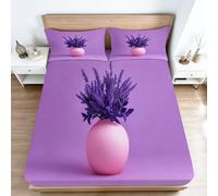 Elegant Modern Fitted Sheets Small Double Size 120 x 200 cm - Floral Purple Lavender Leaves Fitted Sheets Bedding Bed Sheets For Kids Boys Girl Bed Sheets Set for Deep Pocket 30 cm