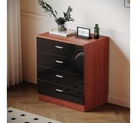 ELEGANT Modern High Gloss 4 spacious Drawer Chest with Metal Handles for Bedroom or Home Storage Organizer, Black/Walnut