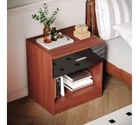 ELEGANT Modern High Gloss Bedside Cabinet Night Stand Storage Shelf with Bin Drawer, for Bedroom or Home Storage Organizer, Black/Walnut