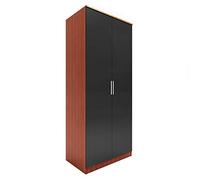 ELEGANT Modern High Gloss Soft Close 2 Doors Wardrobe with Metal Handles Includes a removable hanging rod and storage shelves, Black/Walnut