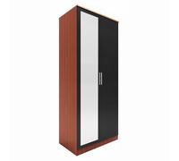 ELEGANT Modern High Gloss Soft Close 2 Doors Wardrobe with Mirror and Metal Handles Includes a removable hanging rod and storage shelves, Black/Walnut