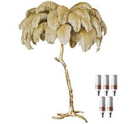 Elegant Modern LED Dimmable Floor Lamp with Natural Ostrich Feathers - Stylish Resin Standing Lamp for Living Room Home & Office Decor Luxury Lighting Solution