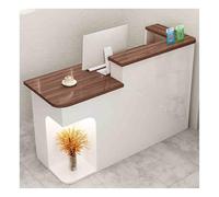Elegant Modern Reception Desk with Lockable Drawer - Stylish Counter for Clothing Stores Beauty Salons Retail Spaces - White Walnut Finish - Left Side (110)