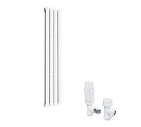 ELEGANT Modern Vertical Radiator Double Designer White Tall Upright Radiators Central Heating Wall Panel 1600 x 300 mm with White Thermostatic Valves Set