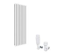 ELEGANT Modern Vertical Radiator Double Designer White Tall Upright Radiators Central Heating Wall Panel 1800 x 608 mm with Thermostatic Valves Set White