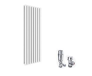 ELEGANT Modern Vertical Radiator Double Designer White Tall Upright Radiators Central Heating Wall Panel 1800 x 608 mm with Chrome Thermostatic Valves Set