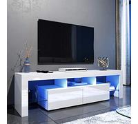 ELEGANT ModernTV Stand with LED, 1600mm TV Cabinet White Gloss TV Stand with Ambient Lights and 2 Drawers for 32 40 43 50 52 55 60 65 inch TV, for Living Room and Bedroom with Storage Furniture