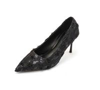 Elegant mule-style high heels with pointed toe construction, slim heel for lightweight comfort, suitable for everyday party look, black, 8 UK