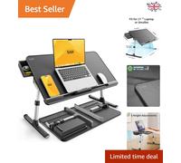 Laptop Bed Table, SAIJI 100% Eco-friendly wooden planks, Laptop Stand with Drawer, Folding Legs, 40kg Load, Angle Height Adjustable, Reading, Eating on Bed, Sofa, Laptop Lap Desk (Black 23.6*12.6in)
