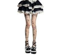 Elegant Musical Note Pattern Sheer Tights Unique Design Black Opaque Pantyhose For Women (Beige, One Size)