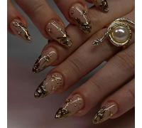 Elegant Nails Art Set With 3D Sun And Moon Designs Almond Press On Nails Acrylic False Nails For Fashionable Women