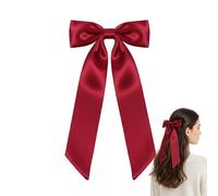Elegant Navy Blue Hair Bow Clip - Large Silky Satin Ribbon Barrette for Women and Girls, Classic French Coquette Hair Accessories for Daily Wear, Party, School, or Wedding Styling Gift (Red)