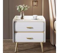 Elegant Nightstand Set with 2 Drawers, PU Leather & Marble Effect, Gold Stainless Steel Handle, Stylish Bedroom & Living Room Furniture, Ideal for Home & Dorm Use