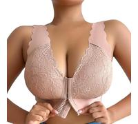 Elegant Non-Wired Lace Bra with Front Closure for Comfortable Wear at Home and Leisure Yoga Set Women's Clothing, beige, 42E