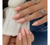 Elegant Nude Pink Gloss Press On Nails - 24PCS Almond Stiletto False Nail Tips with Jelly Adhesive Tabs - Reusable Solid Color Fake Nails for Women Girls Party Daily Wear