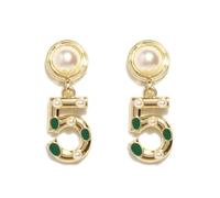 Elegant Number Five Dangle Drop Stud Earrings for Women Statement Baroque Imitation Pearl Dangling Studs Earring Fashion Lucky Jewelry for Daughter Mother, 35x13mm, Metal Faux Pearl, No Gemstone