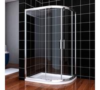 ELEGANT Offset Quadrant Shower Enclosure 6mm Tempered Wet Room Sliding Shower Glass Cubicle Door (900x800mm Right Hand + Tray)