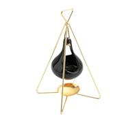 Elegant Oil Warmer Black/Gold Burning Stand with Metal Frame Ceramic Holder for Aroma and Decorative Porcelain Oil Warmer Oil Warmer
