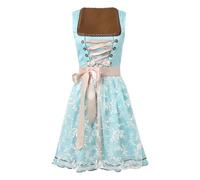 Elegant Oktoberfest Outfit Women Square Neck Sleeveless Tulle Lace Embroidery Bowknot Palace Midi Dirndl Dress Beer Festival Clothes for Women German Bavarian Traditional Costume