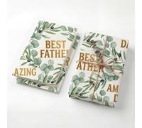 Elegant Olive Branch Birthday Wrapping Paper for Men, 2 Folded Sheets 120GSM Thick Kraft Mens Wrapping Paper, Watercolor Greenery Gift Wrap for Dad Father's Day Amazing