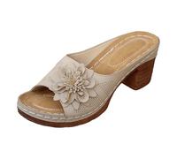 Elegant open sandals with floral cable knit heel, ideal mules with wide strap for all-day petal appliqués give a charming, beige, 8 UK