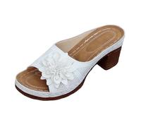 Elegant open sandals with floral cable knit heel, ideal mules with wide strap for all-day petal appliqués give a charming, White, 5 UK