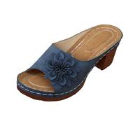 Elegant open sandals with floral cable knit heel, ideal mules with wide strap for all-day petal appliqués give a charming, blue, 8 UK
