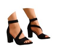 Elegant Open Toe Chunky Heel Sandals Breathable Festive Summer Shoes Platform for Wedding Party, black, 4 UK