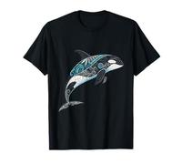 Elegant Orca Whale Art in Oceanic Filigree Style T-Shirt