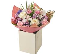 Elegant Orchid and White Rose with Pink Carnations and Lisianthus Bouquet, Fresh Flowers in Gift Box, Celebrations Floral Arrangement For Birthdays, Anniversaries, Festive Occasions