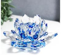 Elegant Orchid Crystal Lotus Figurine, 13cm, Blue, For Home & Office Decor, With Gift Box
