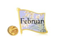 Elegant Orchid February Design Pattern Golden Metal Flag Lapel Pin Badge