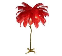 Elegant Ostrich Feather Floor Lamp with Adjustable 3Color LED Foot Switch - Stylish Decorative Lighting for Bedroom and Living Room 100 cm x H 170 cm Red