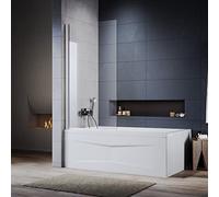 ELEGANT Over Bath Shower Screen Door 800mm Pivot Frameless Safety Clear Glass Panel Bathroom Bath Screens