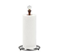 Elegant Paper Towel Holder Stand | Decorative Crystal Finial & Solid Wood Pole with Black Ornate Iron Base | Freestanding Kitchen Roll Holder for Countertop, Fits Jumbo Rolls