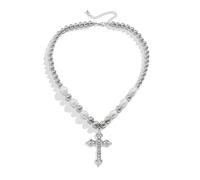 Elegant Patchwork Pearl Cross Necklace, 925 Silver Gold-Plated Inlaid Imitation Pearl Design, Vintage Light Luxury Style Jewelry, Unique Mix And Match Style, Party Date Accessories, Give Her Exquisite