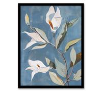 Elegant Peace Lily Flower Blooming Soft Floral Framed Art Print Artery8 Blue A4