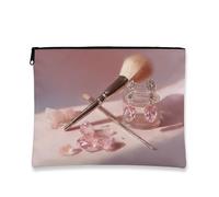 Elegant Peach Makeup Bag, Rose Quartz Inspired Cosmetic Travel Bags for Women, Portable Small Canvas Zipper Pouch, Gift for Birthday Bridal Shower Spa, Peach, 7x9 Inch, Rose Quartz