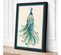 Elegant Peacock Art Deco Canvas Wall Art Print 18x12 Inch (46 x 30 cm)