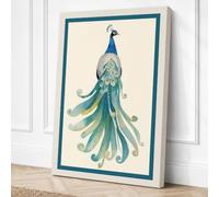 Elegant Peacock Art Deco Canvas Wall Art Print 36x24 Inch (91 x 61 cm)