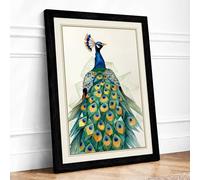 Elegant Peacock Art Deco Framed Wall Art Print A2 (59.4×42cm) Black, Wall Decor for Living Room, Bedroom, Office & Home, Ready to Hang, Art Gift