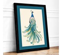 Elegant Peacock Art Deco Framed Wall Art Print A2 (59.4×42cm) Black, Wall Decor for Living Room, Bedroom, Office & Home, Ready to Hang, Art Gift