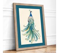 Elegant Peacock Art Deco Framed Wall Art Print A2 (59.4×42cm) Oak, Wall Decor for Living Room, Bedroom, Office & Home, Ready to Hang, Art Gift