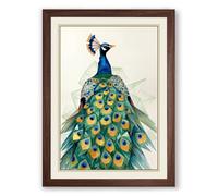 Elegant Peacock Art Deco Framed Wall Art Print A2 (59.4×42cm) Walnut, Wall Decor for Living Room, Bedroom, Office & Home, Ready to Hang, Art Gift
