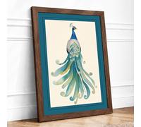 Elegant Peacock Art Deco Framed Wall Art Print A2 (59.4×42cm) Walnut, Wall Decor for Living Room, Bedroom, Office & Home, Ready to Hang, Art Gift