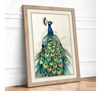 Elegant Peacock Art Deco Framed Wall Art Print A3 (42×29.7cm) Oak, Wall Decor for Living Room, Bedroom, Office & Home, Ready to Hang, Art Gift
