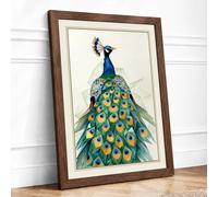 Elegant Peacock Art Deco Framed Wall Art Print A3 (42×29.7cm) Walnut, Wall Decor for Living Room, Bedroom, Office & Home, Ready to Hang, Art Gift